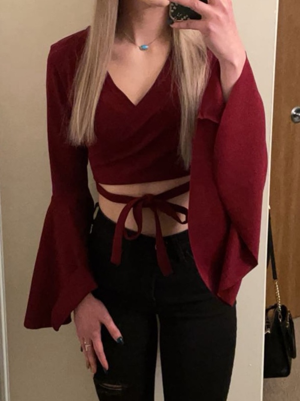 Wrap Crop Top in Burgundy Like New - Picture 2 of 2